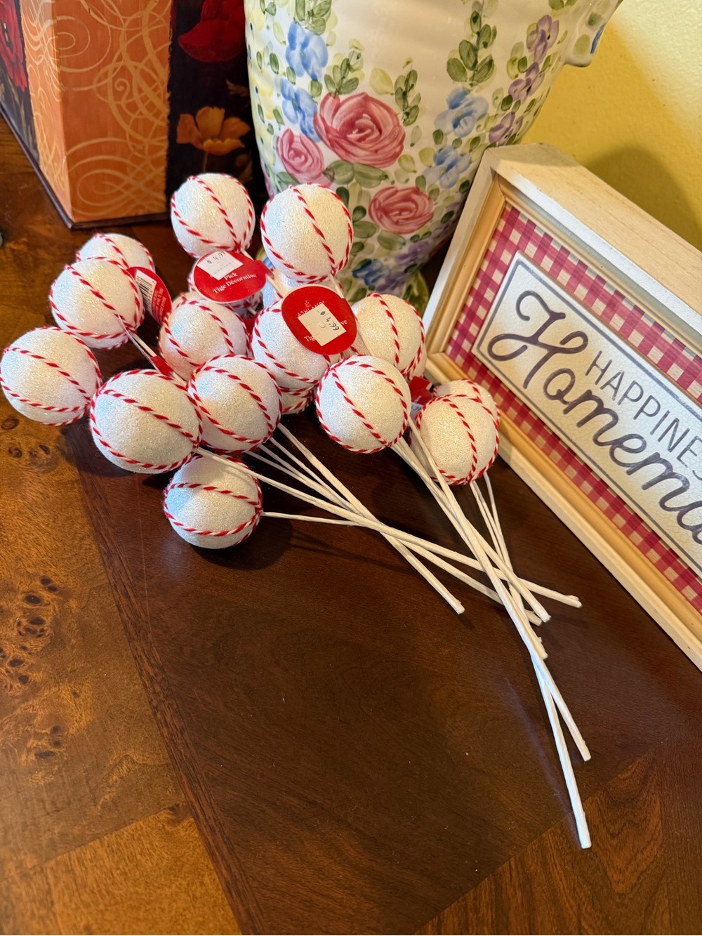 Ashland White Decorative Ball Picks with Red Stitching - Party & Home Accents